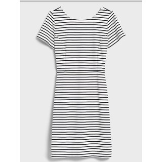 Đầm Thun BANANA REPUBLIC Tay Ngắn Cổ Tròn Sọc Ngang Navy Sọc Hồng Tím - 2531