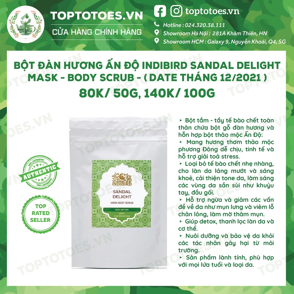 Bột tắm & tẩy da chết Đàn hương Ấn Độ Indibird Sandal Delight Mask - Body Scrub 100% Natural lành tính cho mọi loại da