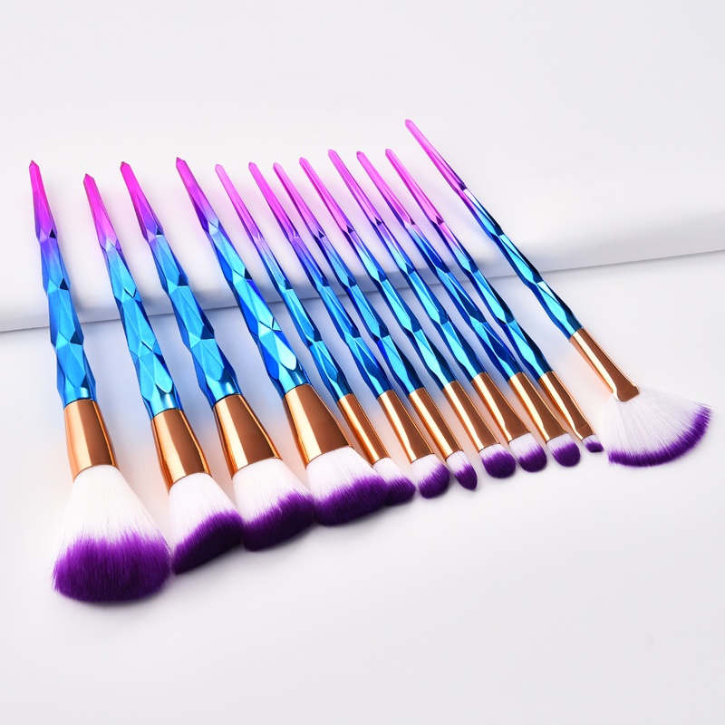 Set 12 Cọ Trang Điểm Lông Mềm Ánh Pha Lê Tím Xanh GUJHUI Đa Năng Cao Cấp