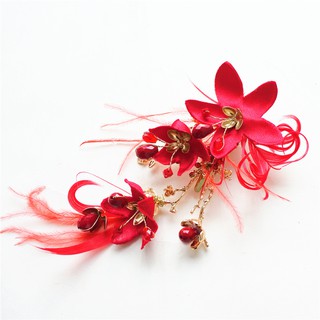 HANDMADE Trâm Cài Tóc Đính Đá Pha Lê Đỏ Trang Trí Tóc Cô Dâu