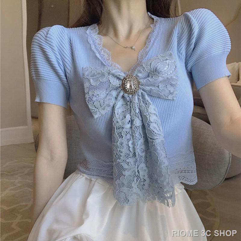 Áo Croptop Ngắn Tay Phối Nơ Đáng Yêu Cho Nữ | BigBuy360 - bigbuy360.vn