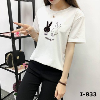 I-833 áo thun nữ tay ngắn in thỏ smile