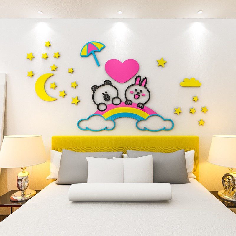 Tranh dán tường mica 3d decor khổ lớn bên nhau mãi mãi trang trí mầm non, phòng cho bé Nhiều Size - EPeBen