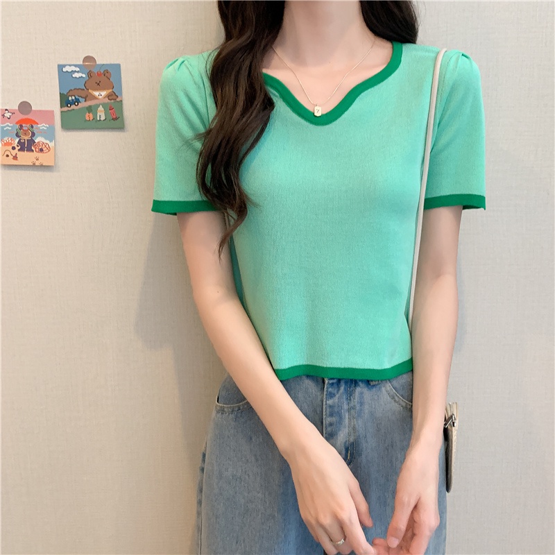 Áo Thun Tay Ngắn Cổ Chữ v Dáng Ôm Thời Trang Mùa Hè Hàng Mới 2022 Dành Cho Bạn Nữ