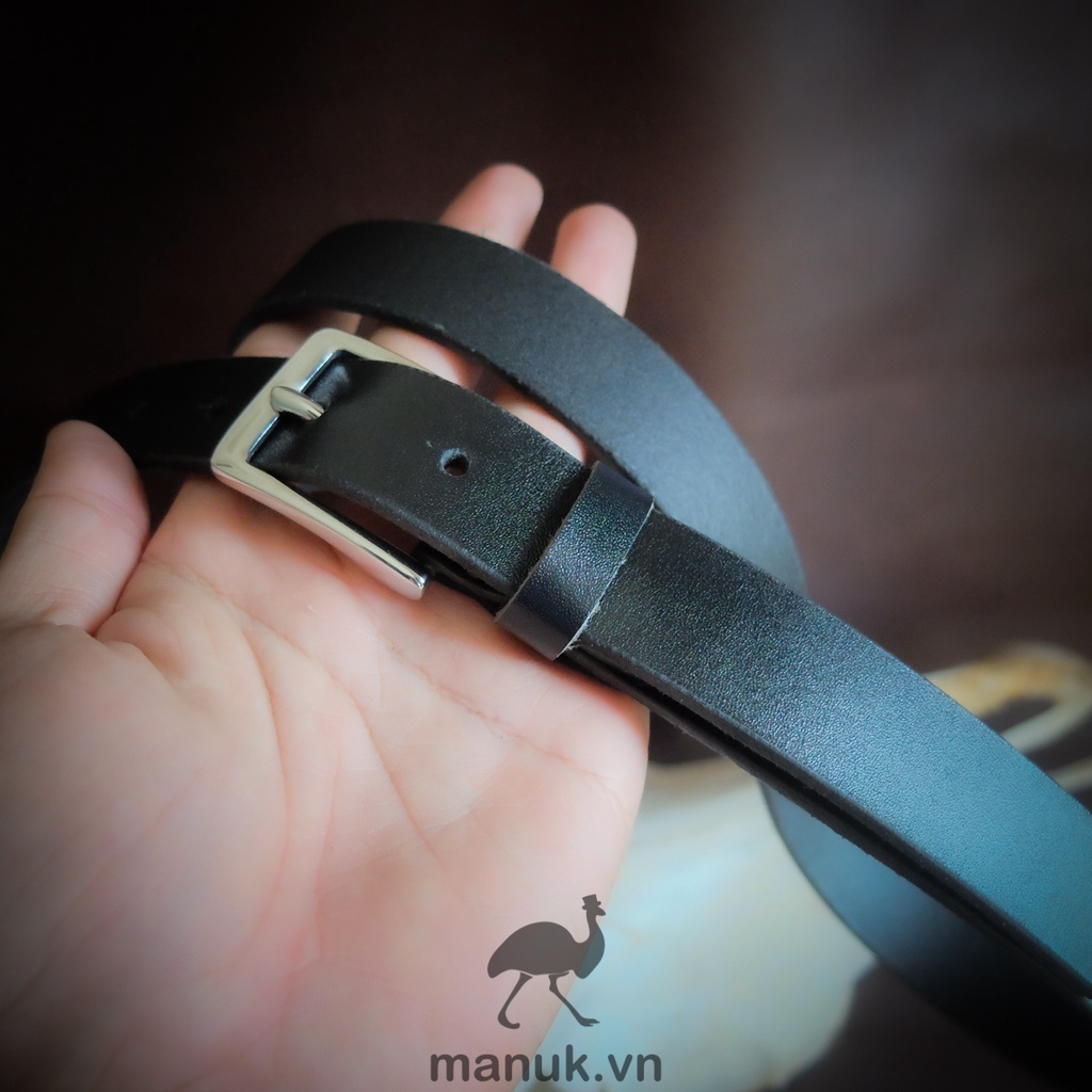 Thắt lưng bản nhỏ da bò 2.5cm mặt inox vuông Manuk Leather