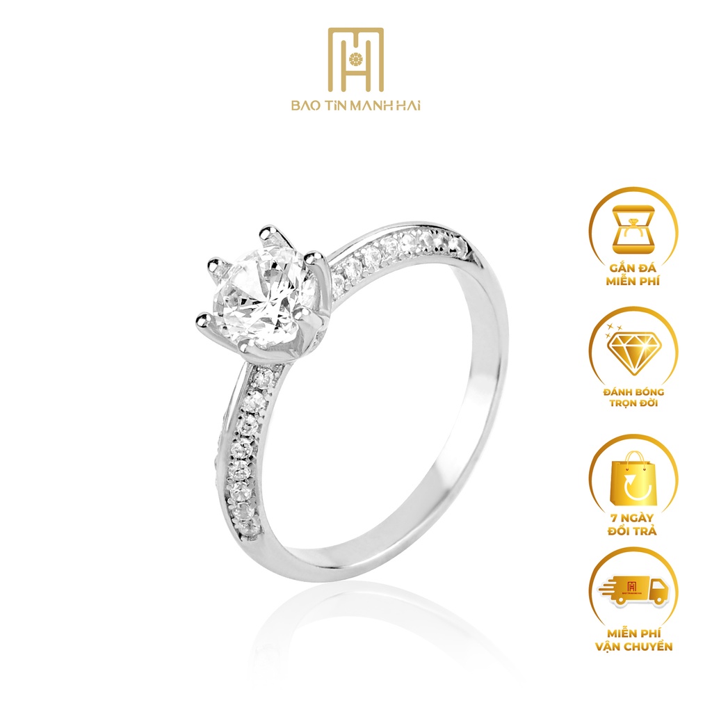 Nhẫn bạc xi nữ gắn đá CZ cao cấp lấp lánh hiện đại NB18 Bảo Tín Mạnh Hải