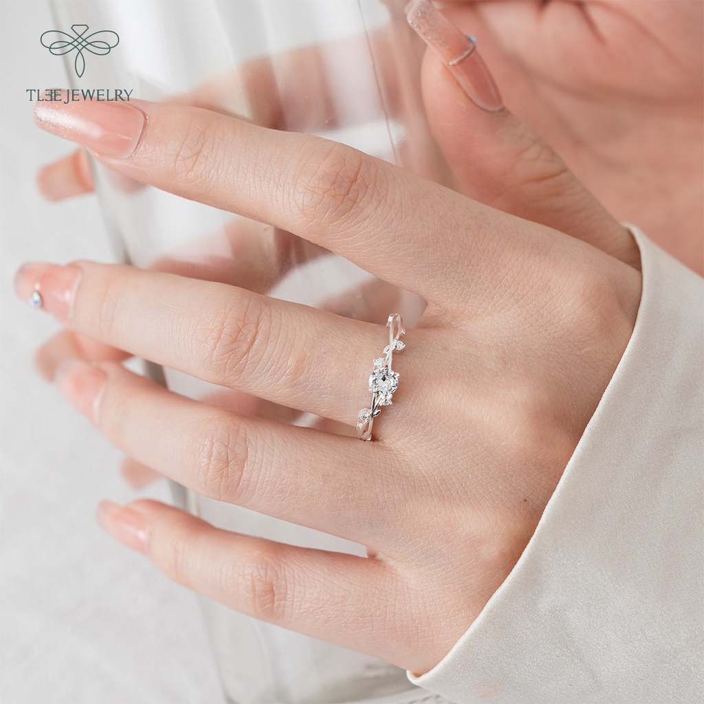 Nhẫn bạc nữ TLEE đính đá nhỏ lấp lánh dây xoắn nữ tính NCJ A0211