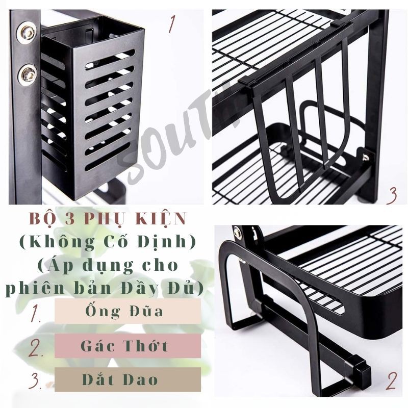 Kệ gia vị đa năng INOX phủ sơn tĩnh điện Đen KGV-007, kệ bếp cao cấp (2 Tầng, 3 Tầng) Loại Dày