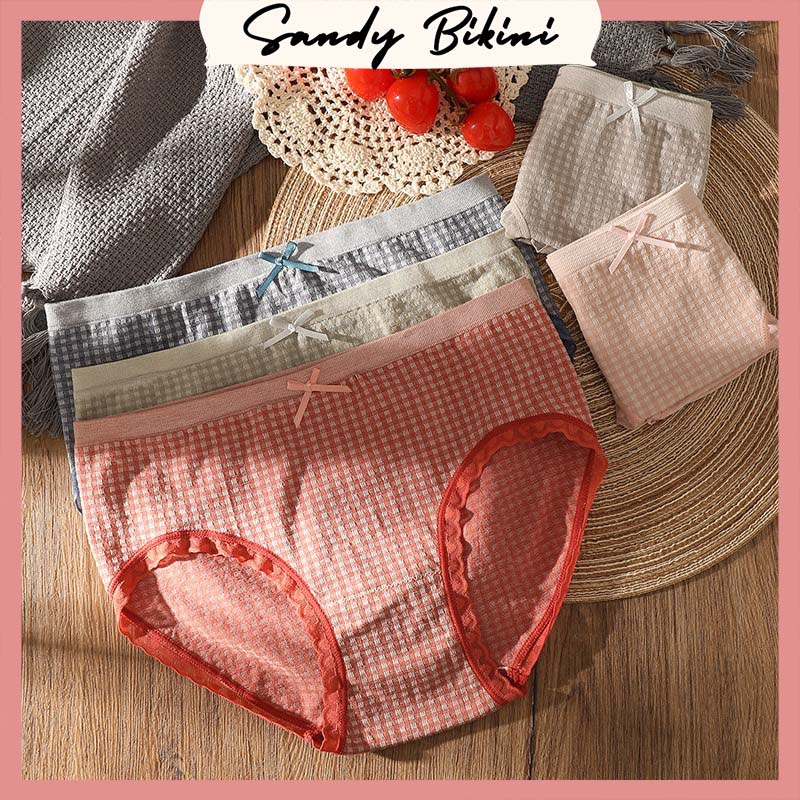 Quần Lót Nữ Cotton Viền Ren Kẻ Caro Dễ Thương (555)