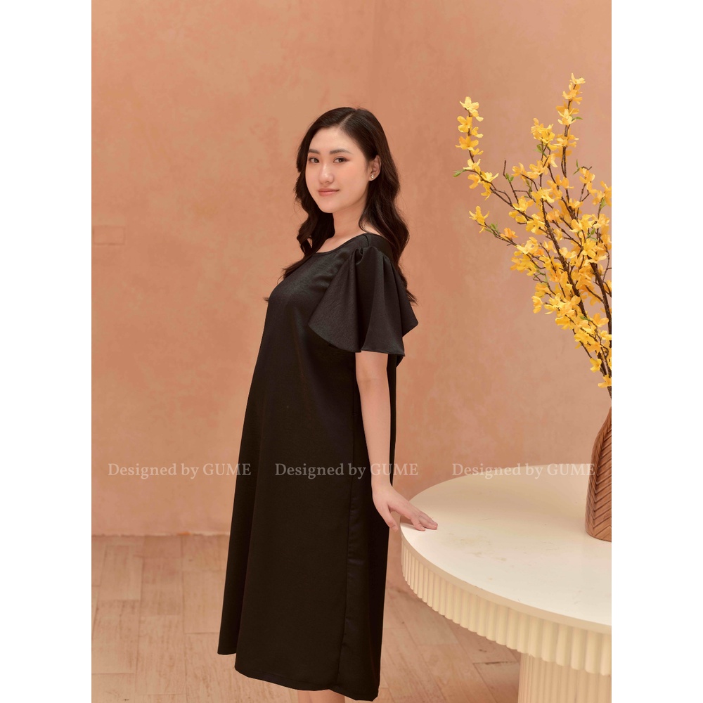 Váy Bầu Công Sở - Đầm Bầu GUME 2 màu đen,xanh nõn chuối dáng suông phối tay chuông ,lơ lưng chất vải tằm hàn GM024