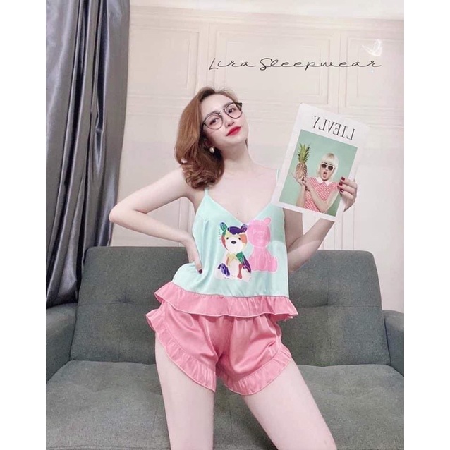 Set 2 Dây Bigsize❤️ Set Bộ 2 Dây Lụa Latin Mềm Mát Không Nhăn Phối Quần Sooc Bèo Hình Gấu Beer Siêu Xinh Size 50-95kg | BigBuy360 - bigbuy360.vn