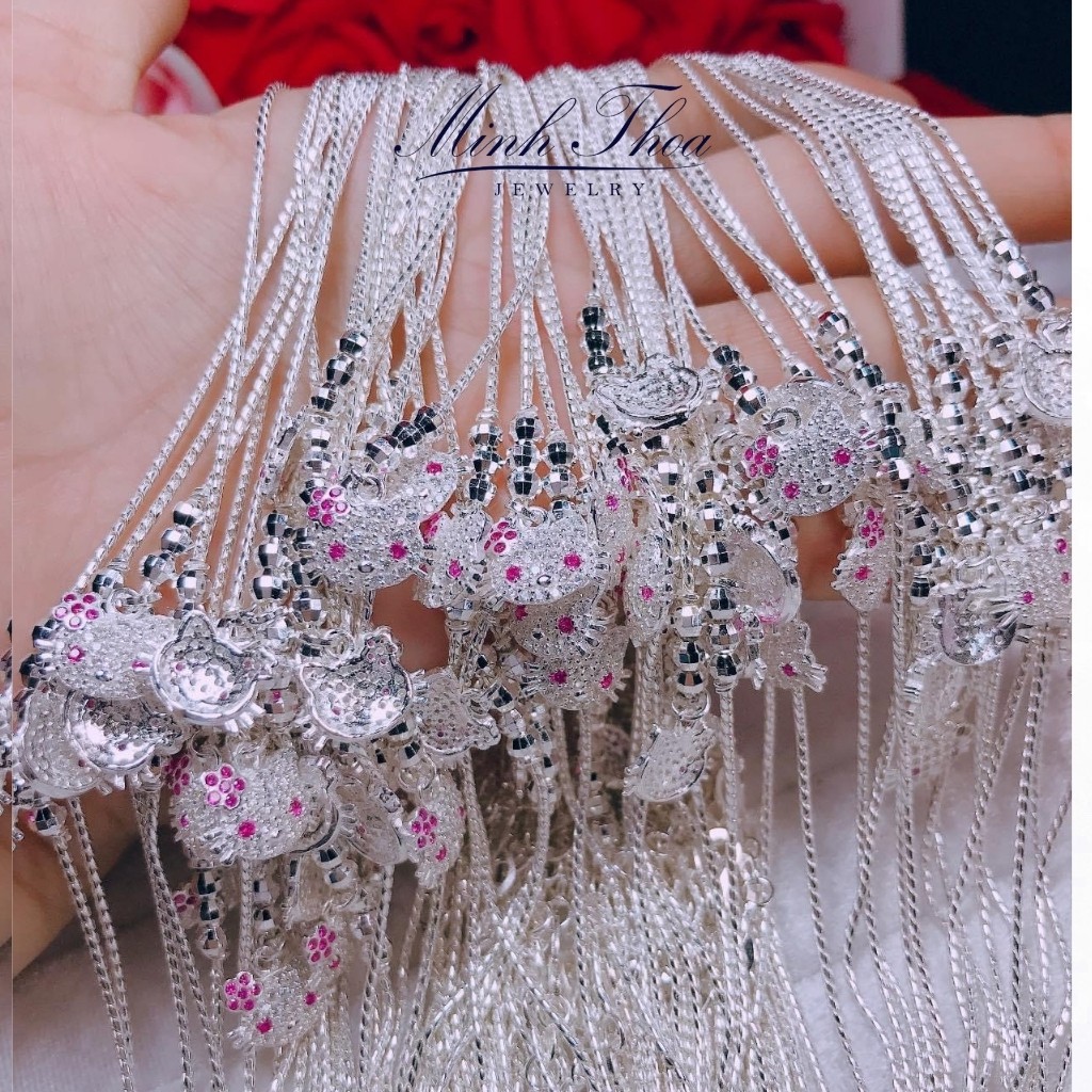 Dây chuyền bạc, vòng cổ bạc nguyên chất cho bé mặt kitty- Minh Thoa JEWELRY