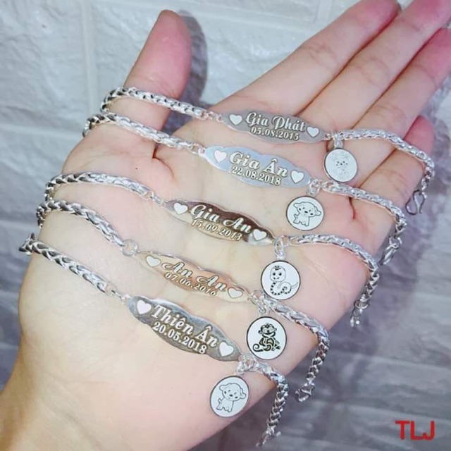 Lắc tay bạc khắc tên