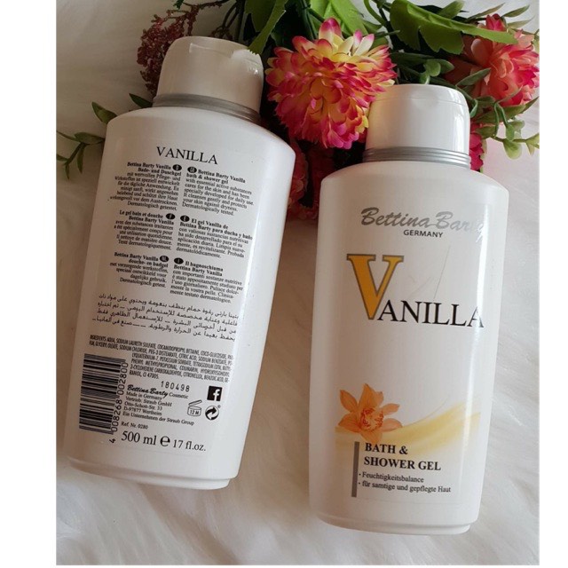 Sữa tắm hương nước hoa ⚡ CAO CẤP ⚡ Sữa tắm Vanilla Bettina Barty 500ml hàng nội địa Đức, làm sạch dịu nhẹ, thơm lâu