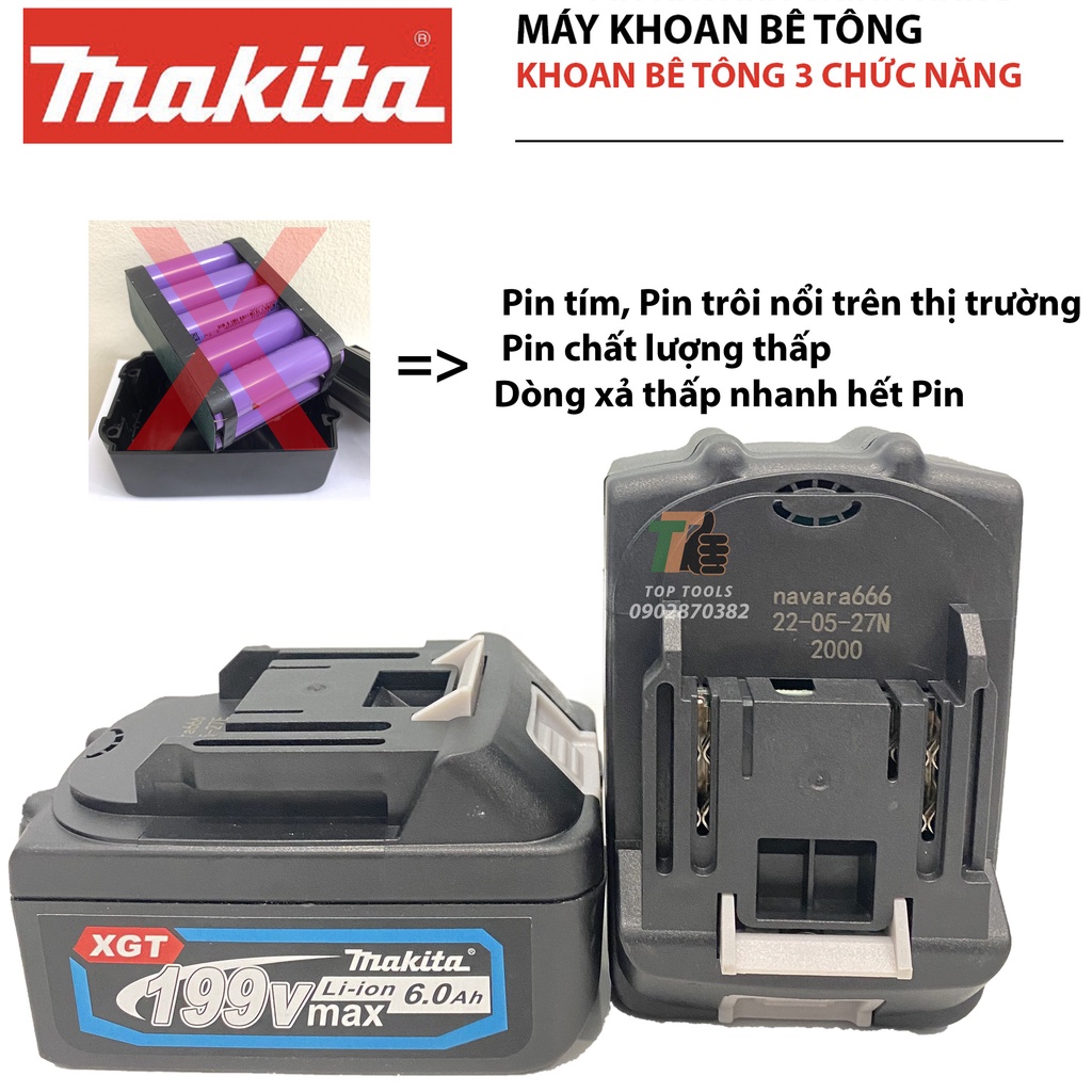 Khoan bê tông pin, Máy khoan bê tông Pin, Khoan bê tông 3 chức năng, hàng cao cấp, chân Pin thông dụng
