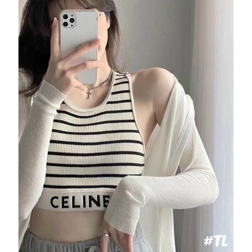 Áo Len Croptop In Chữ Celine_Xưởng May Quang Anh