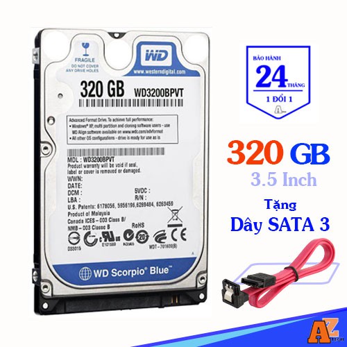 HDD Western bộ nhớ 320GB cho Laptop Asus tặng dây Sata 3 (Bảo hành 24 tháng)