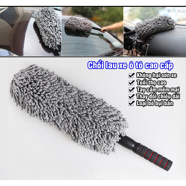 Chổi lau xe ô tô sợi siêu mịn, chổi quét bụi bàn ghế, văn phòng gia đình, chất liệu microfiber màu xám -TC AUTO