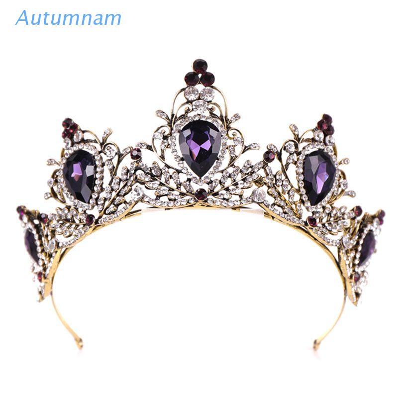 Băng đô cài tóc hình vương miện đính đá màu tím sang trọng cho cô dâu