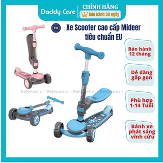Xe Scooter cho bé Mideer , Xe trượt scooter 3 bánh phát sáng, cao cấp, gấp gọn có ghế ngồi cho bé trai, gái and ride