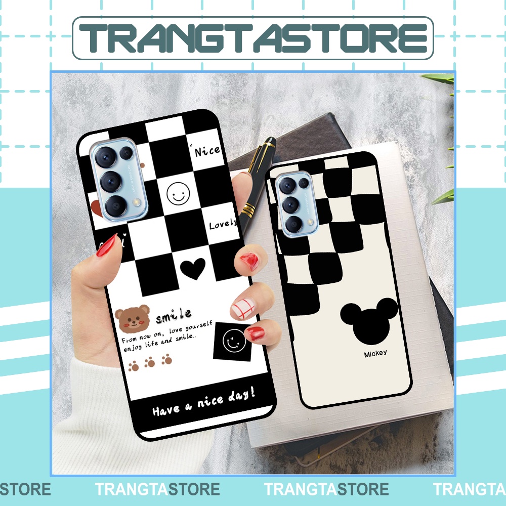 Ốp Oppo Reno5 4G / Reno5 5G / Reno 5 in hình sọc caro, họa tiết đen trắng dễ thương