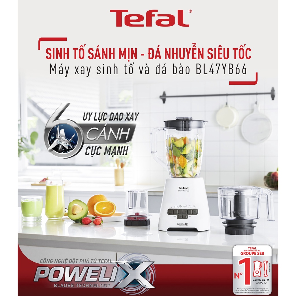 [Mã ELTEFALWL5 giảm 10% đơn 500K] Máy xay sinh tố Tefal Blendforce Piano + cối xay XL BL47YB66 - Xám