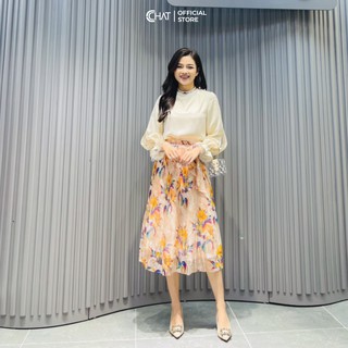Chân váy dập ly bung hoạ tiết CCHAT