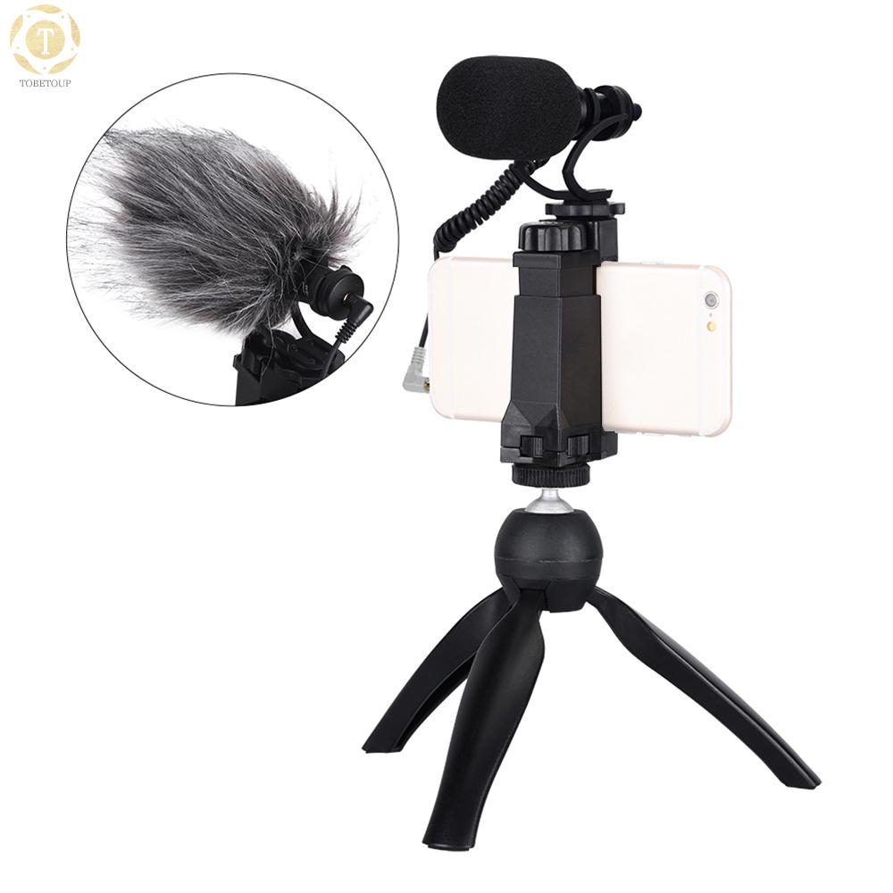 Shipped within 12 hours】 CoMica CVM-VM10-K2 Smartphone Video Rig Kit with Cardioid Directional Video Microphone Phone Holder Mini Tripod for iPhone Samsung Huawei 54-95mm Width Smartphones Microphone [TO]