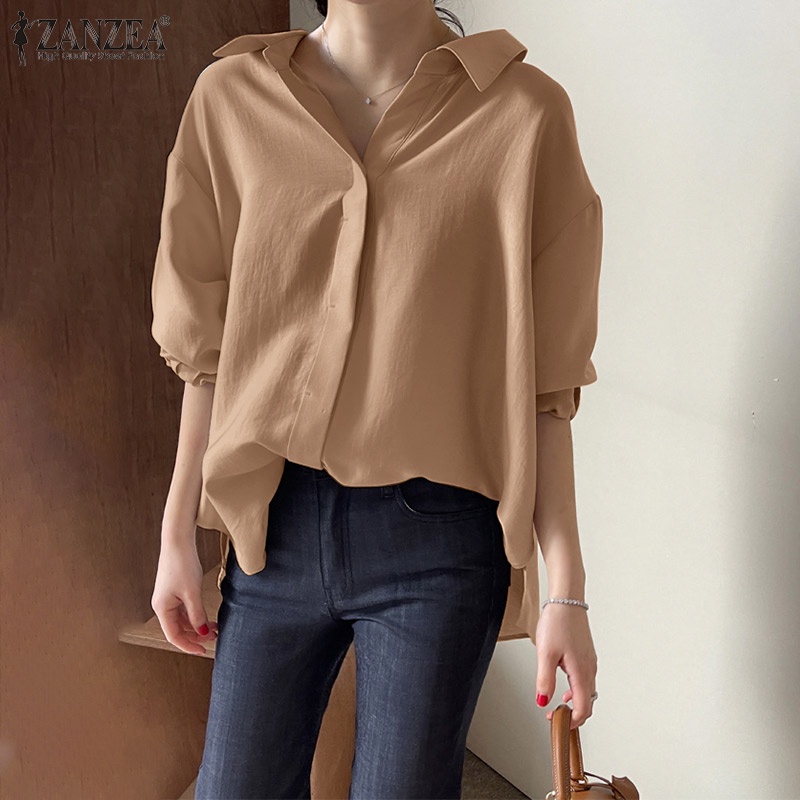 Áo sơ mi nữ Zanzea tay dài màu trơn thanh lịch thời trang
