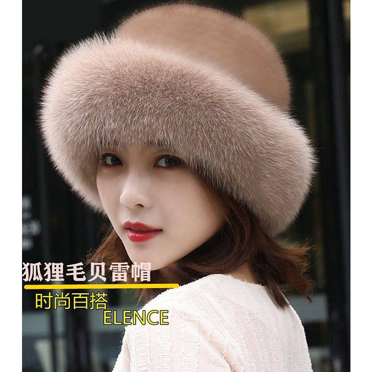 Mũ nồi phối lông chồn dày dặn giữ ấm mùa đông thanh lịch thời trang cho nữ
