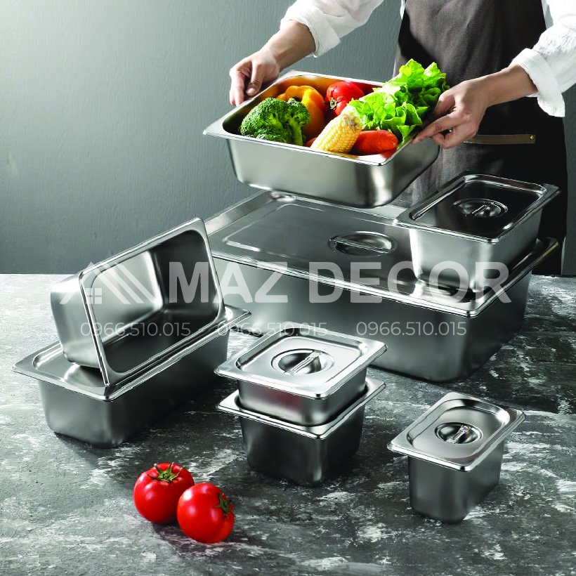 GIÁ SỈ TẠI XƯỞNG Khay vuông chữ nhật Đựng Topping chè trân châu thạch Inox (Có Nắp)