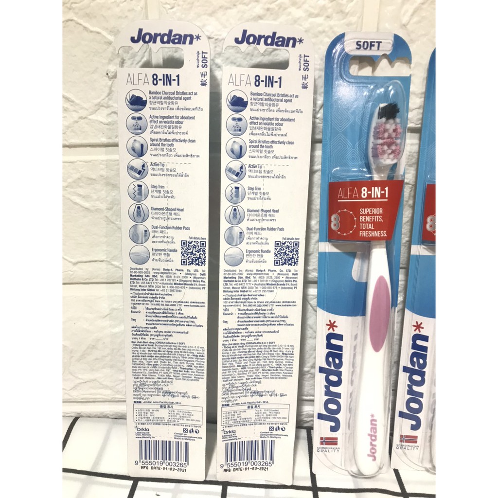 [MUA 1 TẶNG 1]Bàn Chải Đánh Răng Jordan SOFT ALFA 8 IN 1