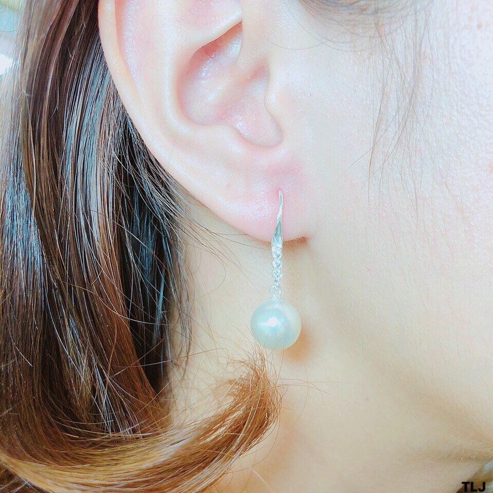 Bông tai móc câu đính đá LINH MIU SILVER, Bông tai bạc ta
