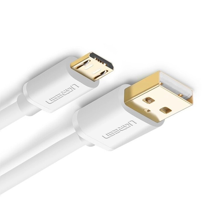 Cáp sạc micro USB Mạ Vàng Chính Hãng UGREEN 10851 Cao Cấp US125 (dài 3met màu trắng)