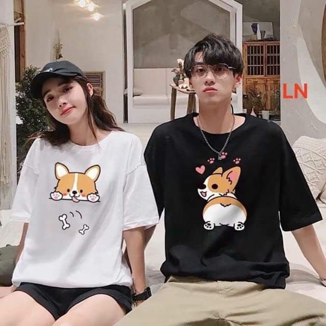 Áo đôi chó mèo in vàng LN11
