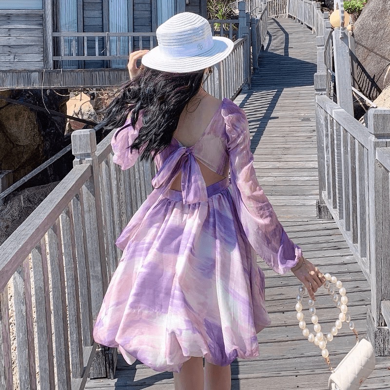 (Free Ship) Đầm Voan Tay Dài Có Dây Thắt Lưng Siêu HOT UP
