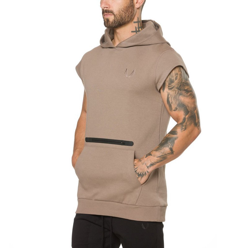 Áo hoodie thể thao chất liệu cotton tay ngắn thêu logo thời trang cho nam