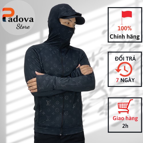Áo Chống Nắng Nam LV – 3D vải co giãn logo dập vân nổi, trùm kín đầu, che kín mặt thay khẩu trang cực tốt PADOVA – PV01