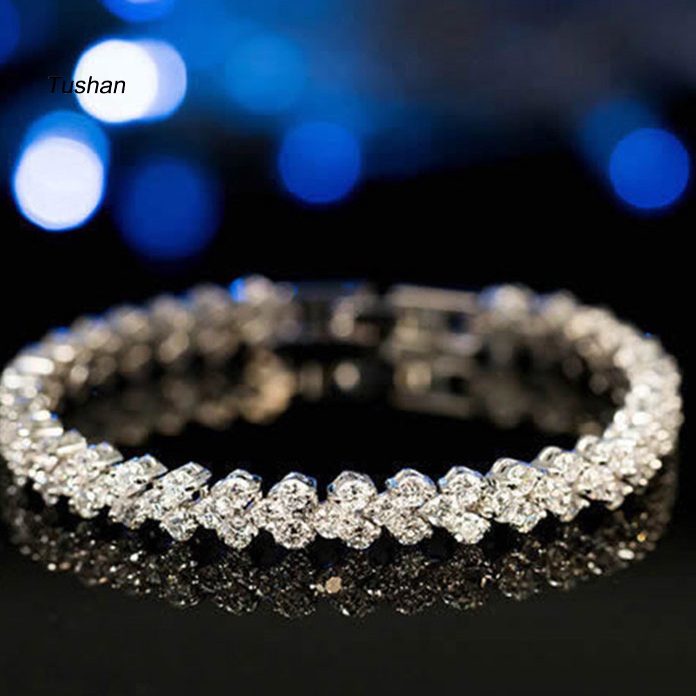 TUSH_Women Fashion Full Rhinestone Inlaid Bracelet Bangle Wedding Party Jewelry Gift