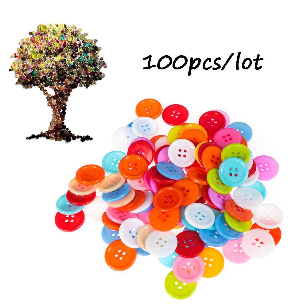 Set 100 Nút Nhựa 4 Lỗ Nhiều Màu Sắc Dùng Trang Trí Scrapbook