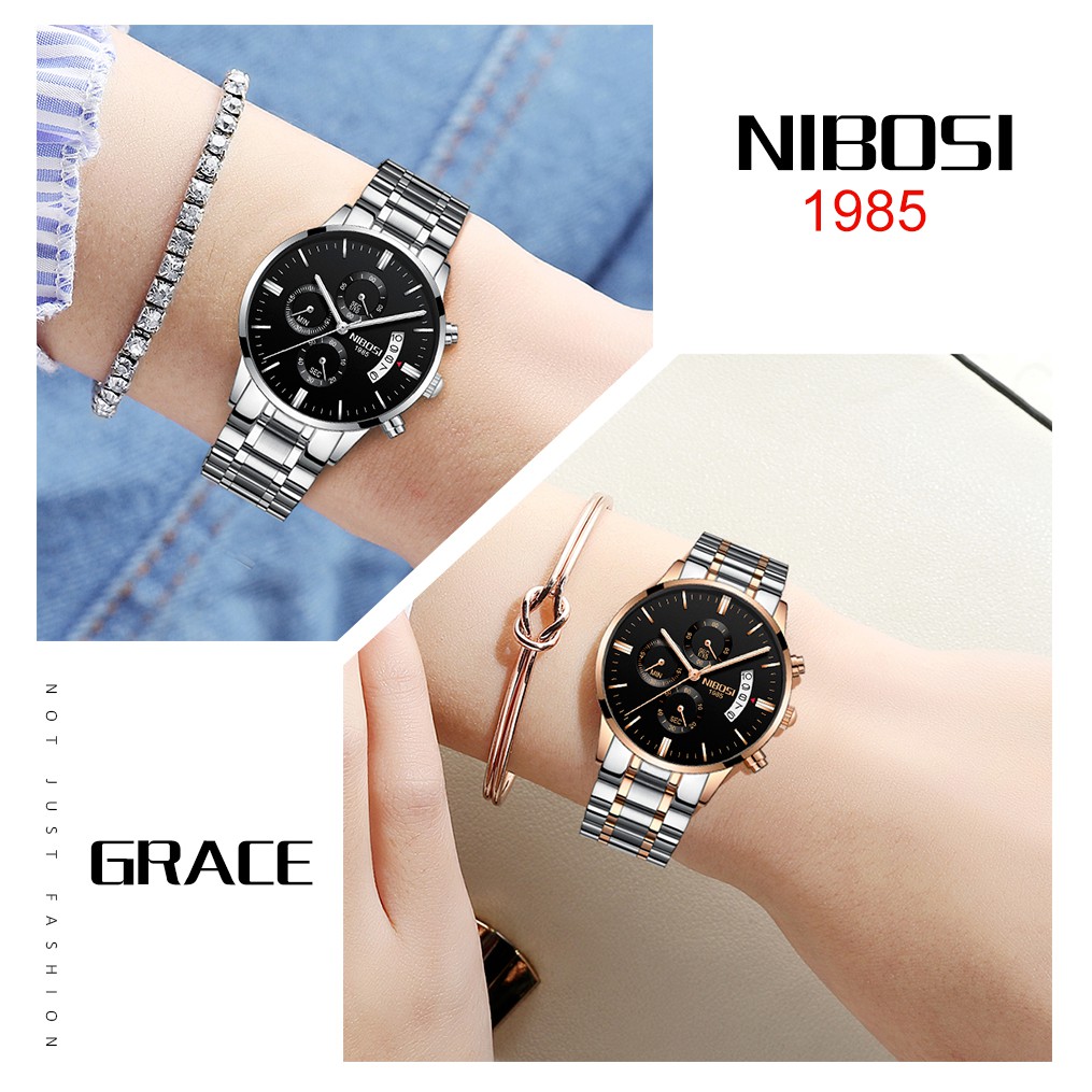 NIBOSI 2021 Đồng hồ nữ sang trọng mới Đồng hồ đeo tay nữ Chronograph Quartz Đồng hồ đeo tay nữ Đồng hồ đeo tay nữ