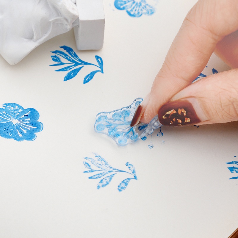 Con dấu in trong suốt thiết kế hoa lá trang trí sổ tay DIY phong cách vintage