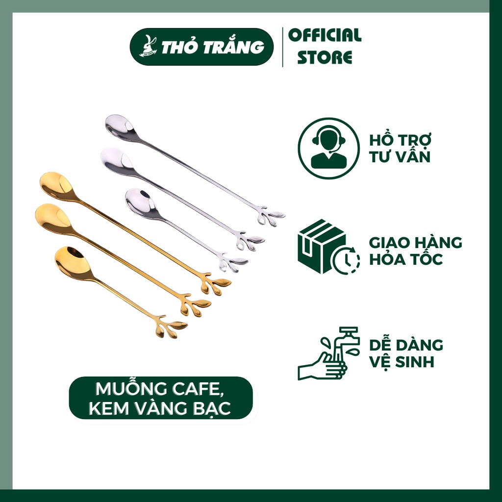 Muỗng cafe, muỗng ăn kem, trái cây cao cấp hai màu vàng bạc sang trọng