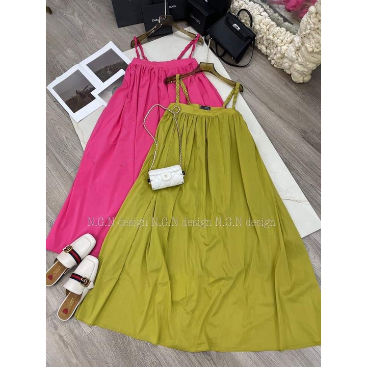 Váy maxi 2 dây trơn dây kết xoắn