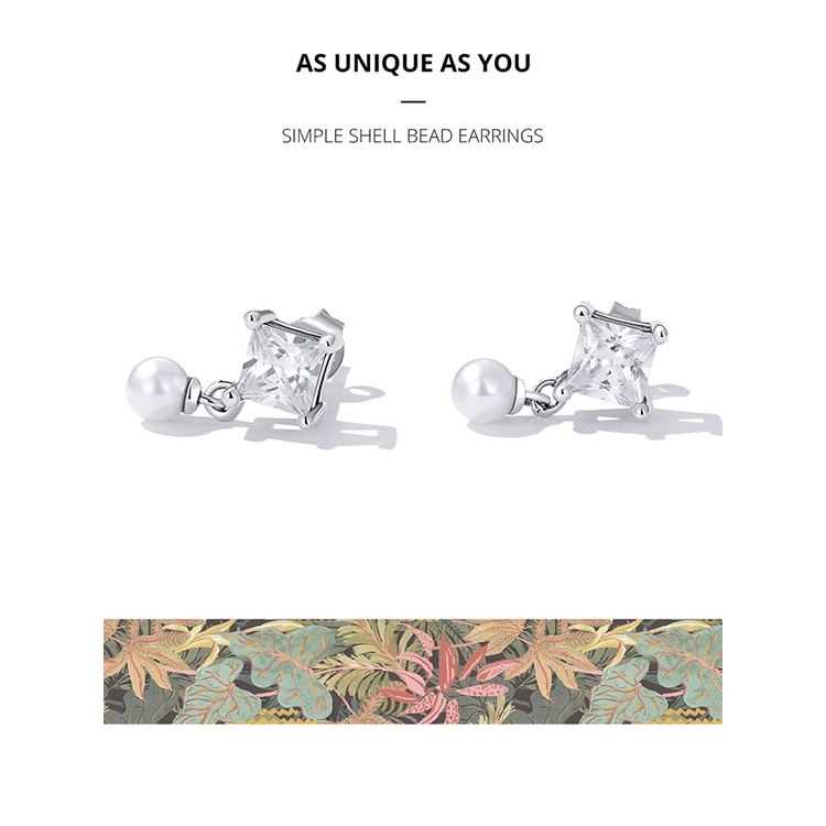 Bông tai BAMOER Bạc 925 đính đá zircon nhân tạo xinh xắn