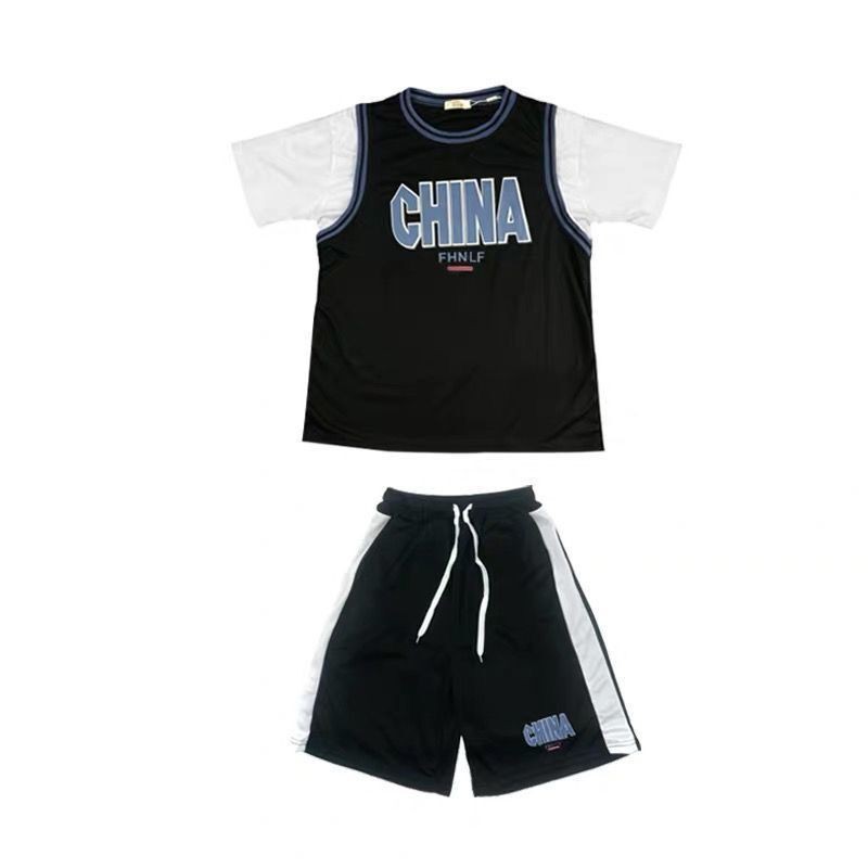 Mùa hè giả hai mảnh ngắn tay chạy bộ đồng phục bóng rổ giản dị hợp thời trang đồ thể thao nam sinh phiên bản Hàn Q
