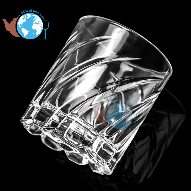 Ly thủy tinh ụ xoay lớn 280ML  logo uống WHISKY , cốc tròn xoay thủy tinh Deli KB054A cao cấp