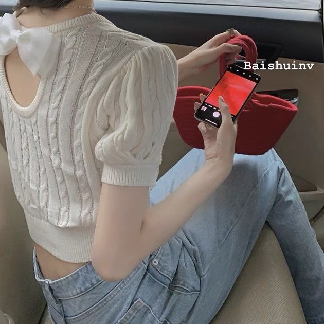 Áo Len Ngắn Tay Thắt Nơ Thời Trang Mùa Hè Mới Cho Nữ