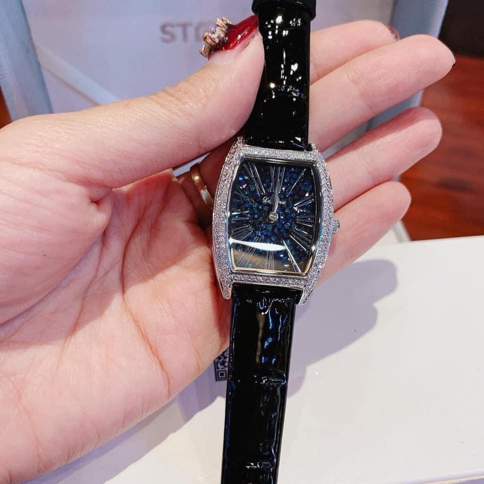 Đồng hồ nữ Davena mặt full pha lê ngũ sắc phối dây da Authentic