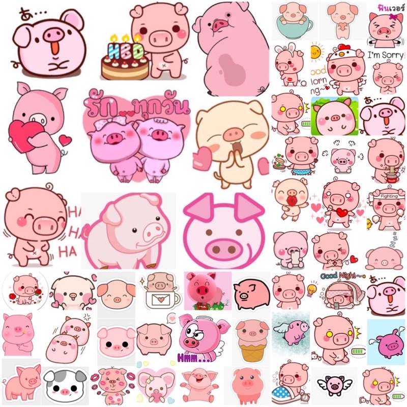 Combo 30-60 hình dán lợn Hồng ép lụa khác nhau /Sticker heo xinh heo Hồng cute